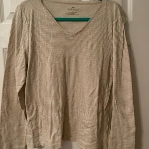 Talbots gold white stripe holiday sparkle XL EUC v-neck long sleeve top.